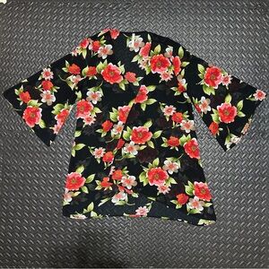 DNA Couture Cardigan Kimono Top Blouse Shirt Chiffon Floral Print Womens Large